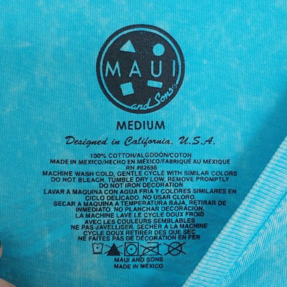 Maui & Sons Kali Blue Tie-Dyed Neon Shark Tee M - Picture 5 of 5